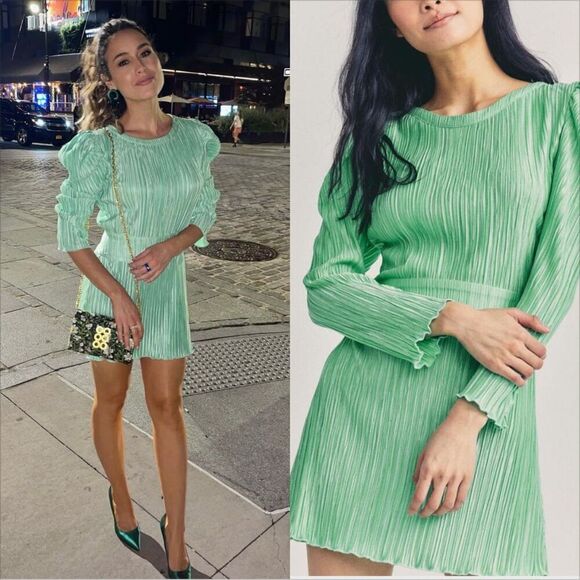 LoveShackFancy Carleen Dress Size 4 Light Emerald Green Pleated Plisse - Picture 1 of 6